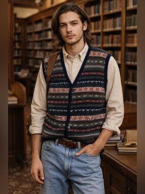 VTG Thornton Bay 100% Shetland Wool Vest Sz L Eclectic Grandpa Academia Preppy
